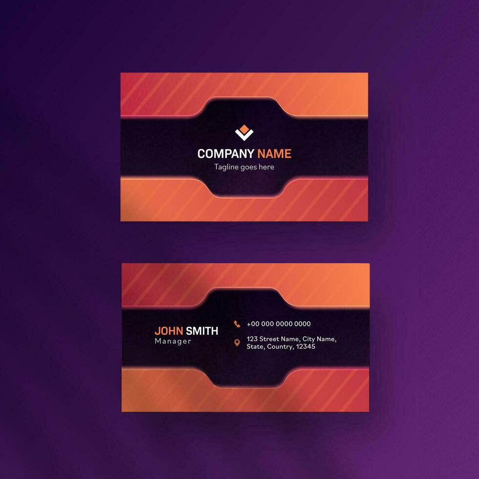 Modern Editable Business Card Design With Double-Sides On Purple Background. vector