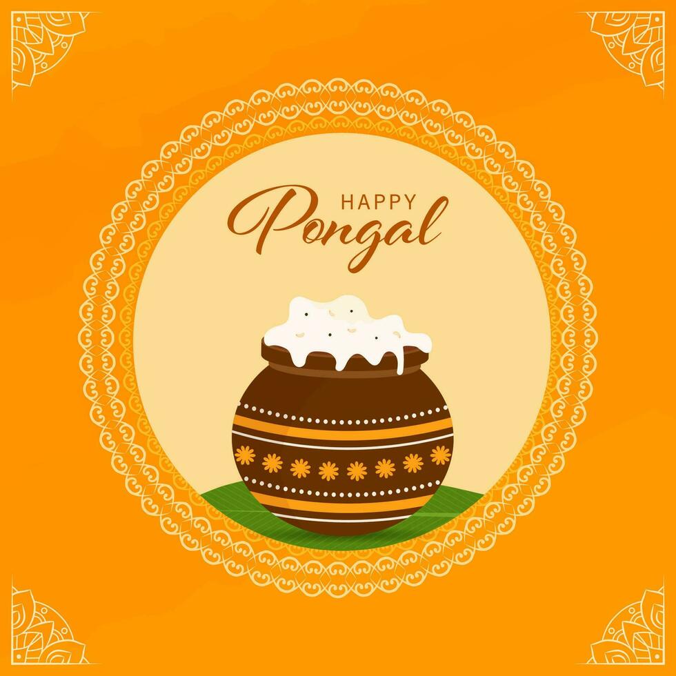 Happy Pongal Celebration Concept With Traditional Dish In Mud Pot On Yellow Background. vector