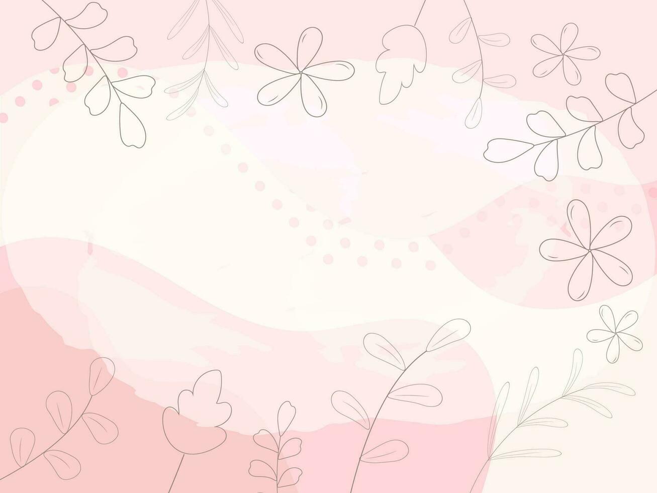 Line Art Floral Decorated On Pink And White Abstract Background. vector