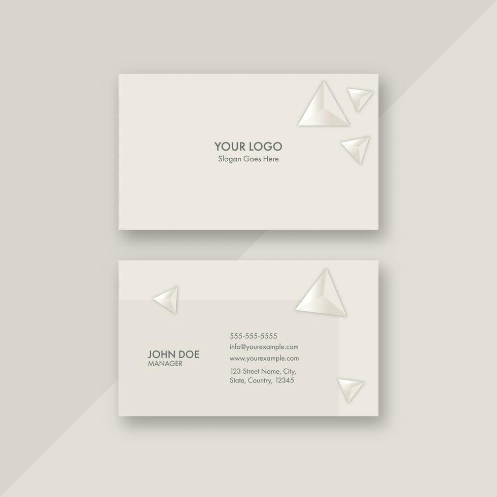 Horizontal Business Card Template Layout With 3D Triangle Elements On Beige Background. vector