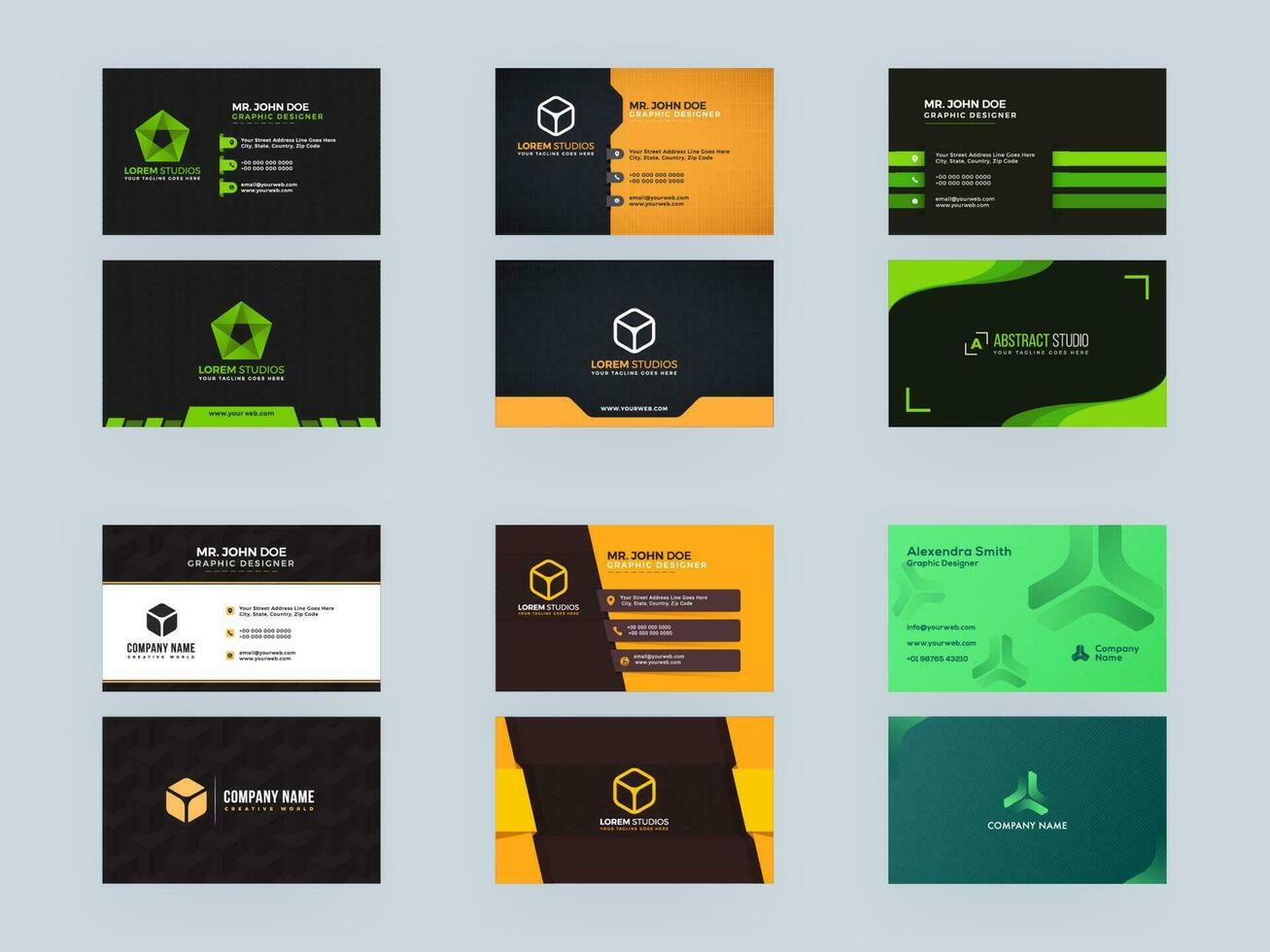Promotional and Graphic Designer Business Card Template Set in Front and Back View. vector