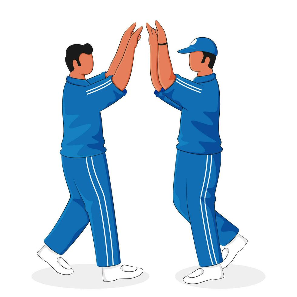 Faceless Cricket Players Doing High Five On White Background. vector