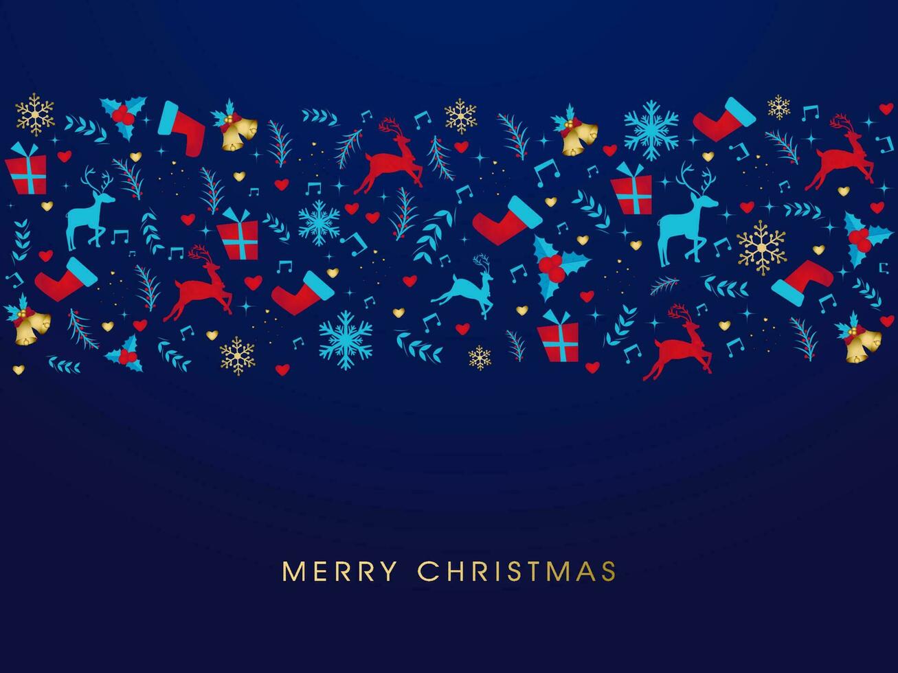 Blue greeting card design decorated with festival elements for Merry Christmas celebration. vector