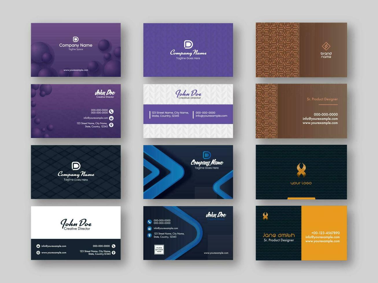 Modern Business Or Visiting Card Set With Geometric Pattern. vector