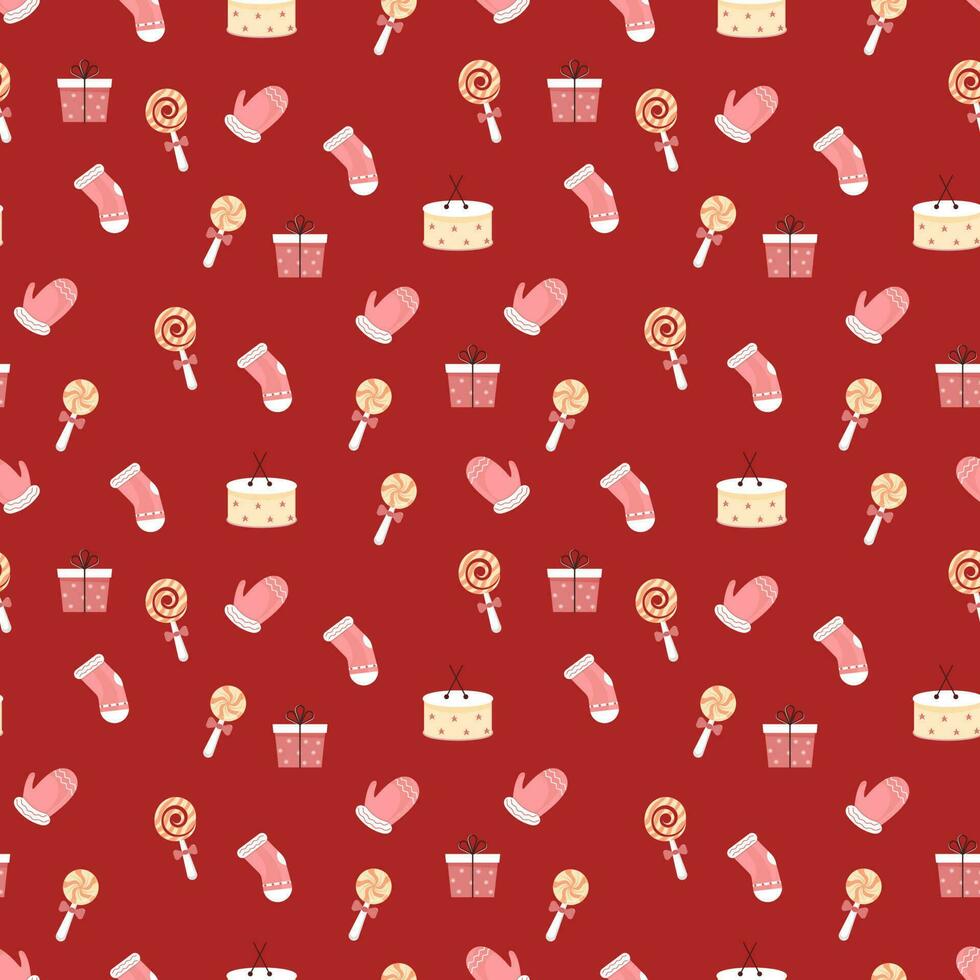 Christmas Theme Pattern On Red Background. vector