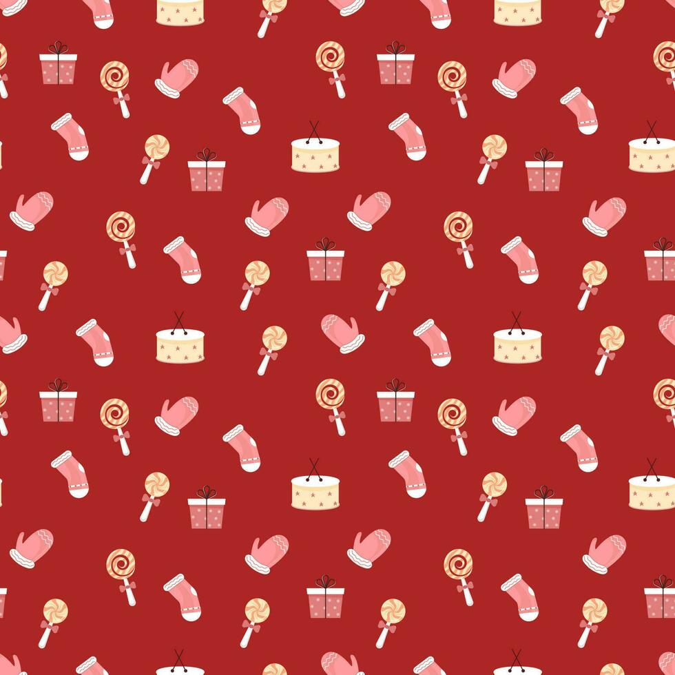 Christmas Theme Pattern On Red Background. vector