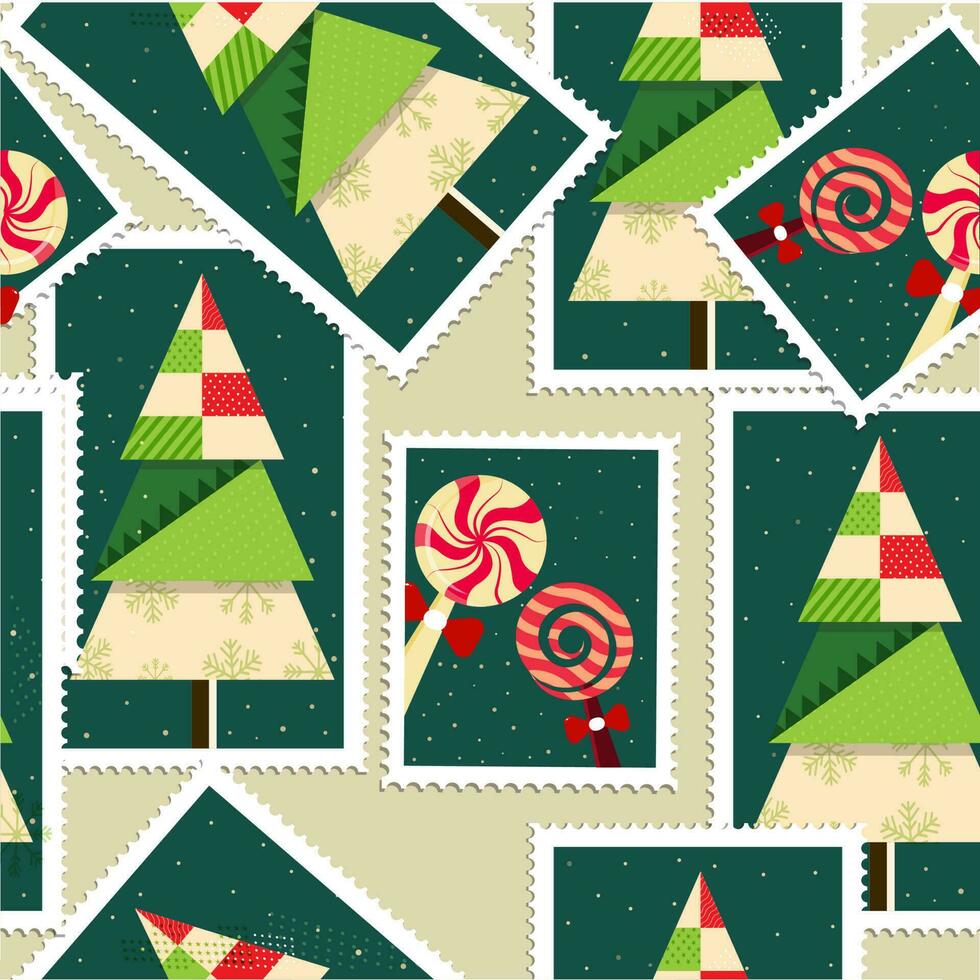 Endless Christmas Stamps Pattern Background. vector