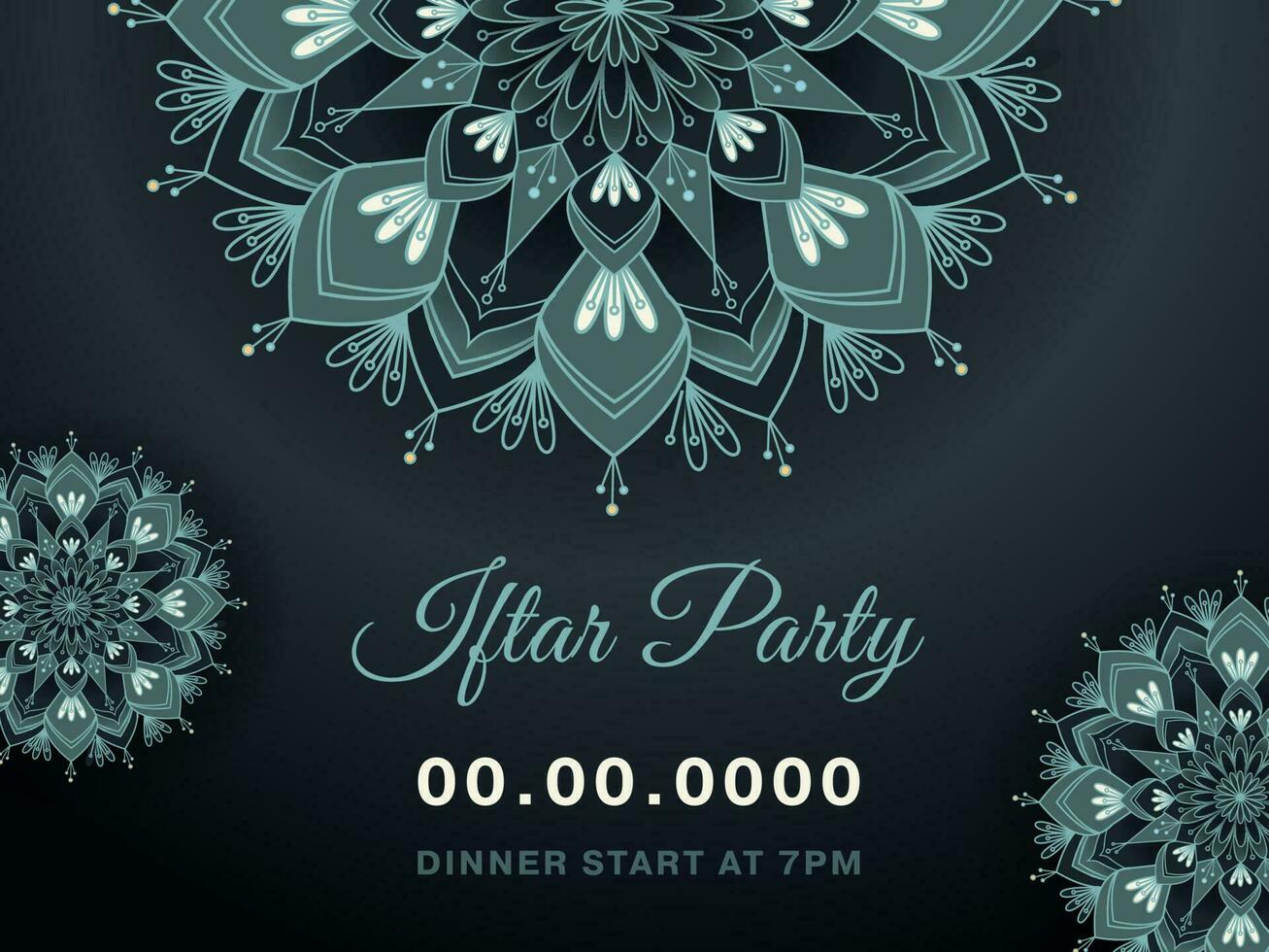 Iftar Party Invitation Or Poster Design Decorated With Mandala Pattern. vector