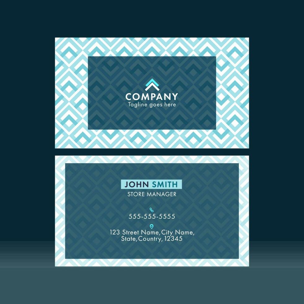 Editable Business Card Template Layout With Double-Sides On Teal Blue Background. vector