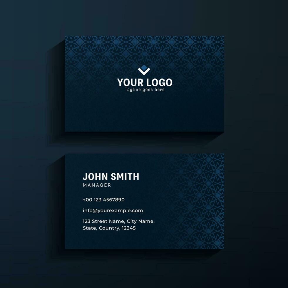 Elegant Business Card Design With Double-Sides In Dark Blue Color. vector