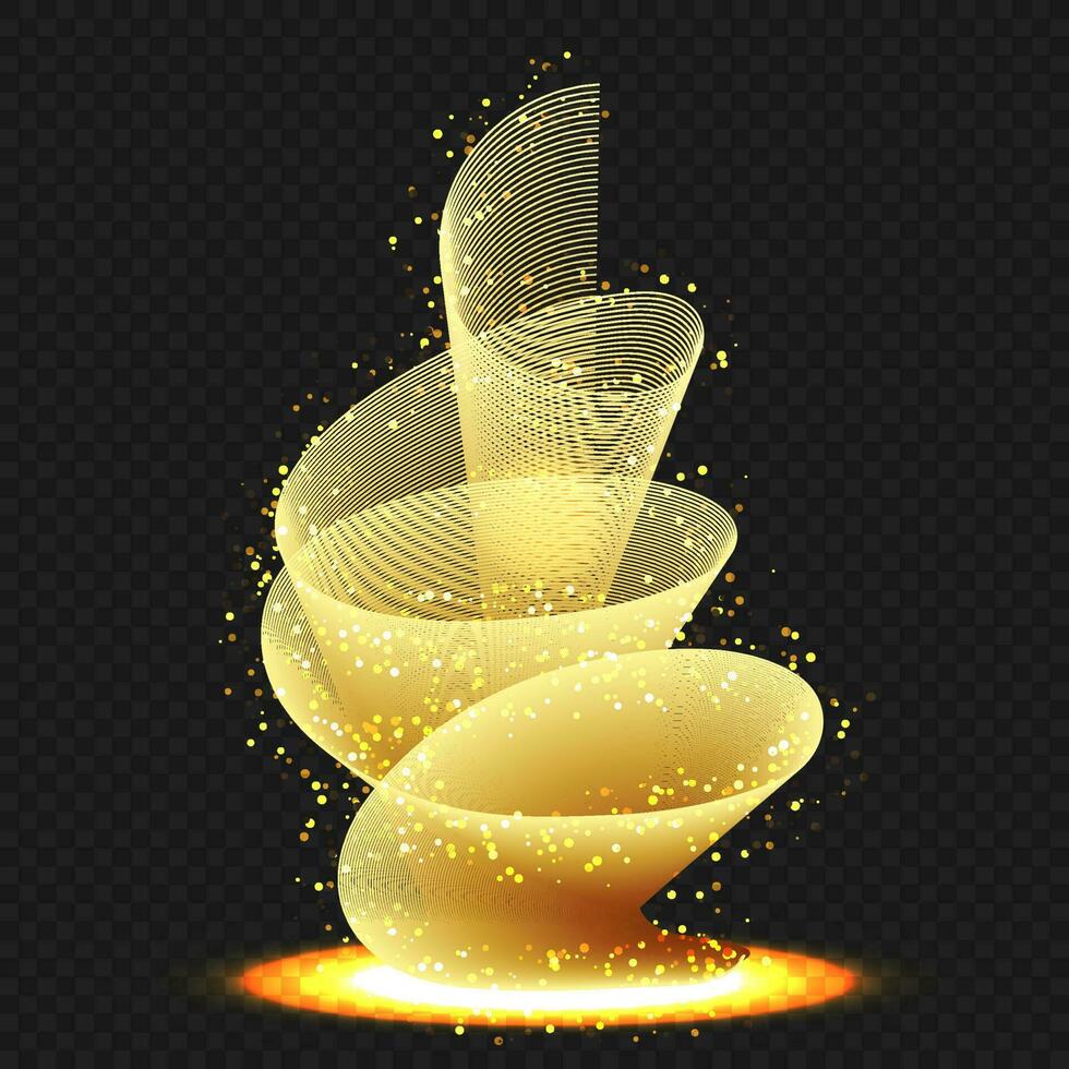 Creative spiral golden light swirl bright speed or motion on black png background. vector