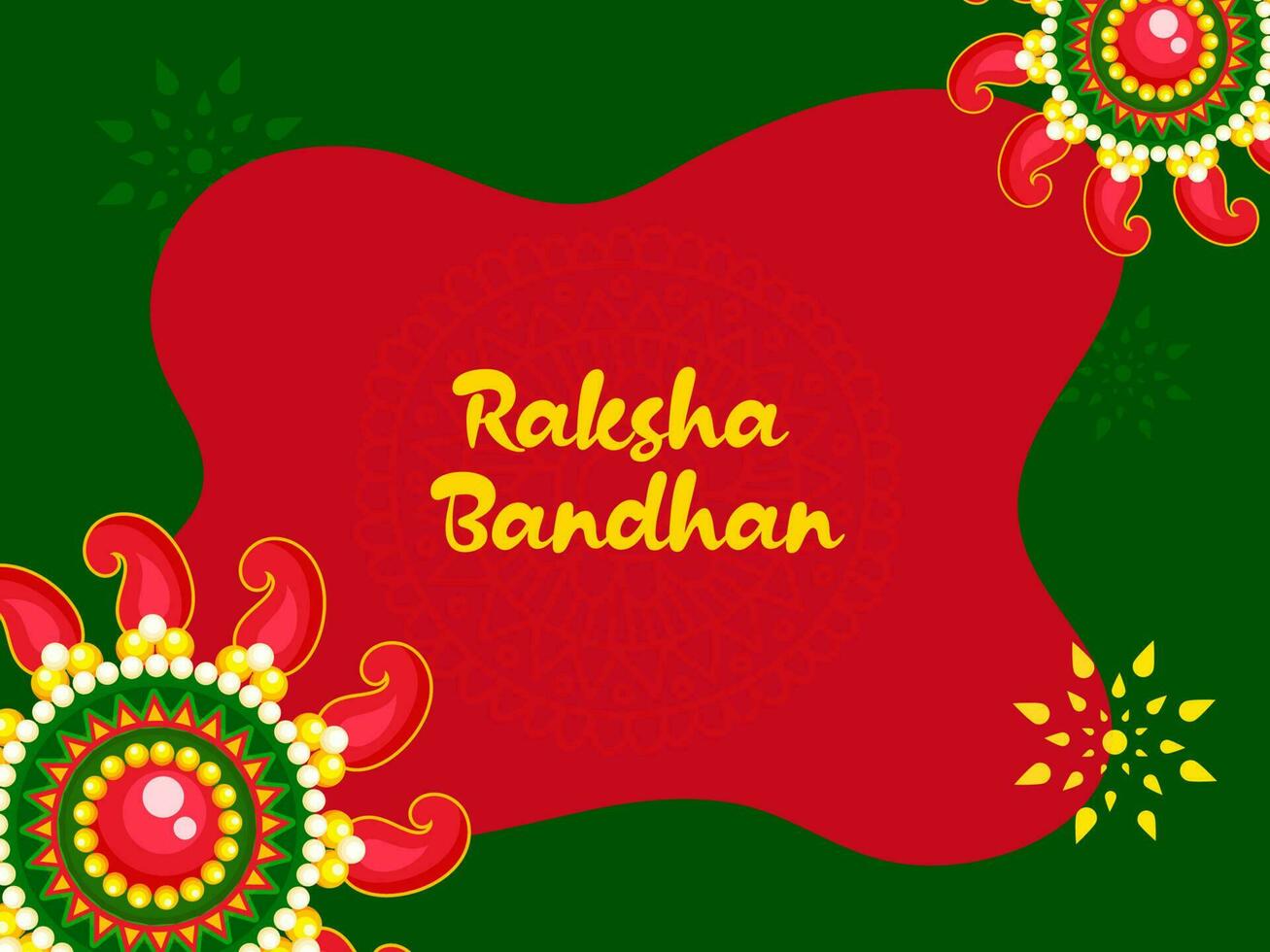 Raksha Bandhan Concept With Beautiful Rakhis Or Floral On Red And Green Background. vector