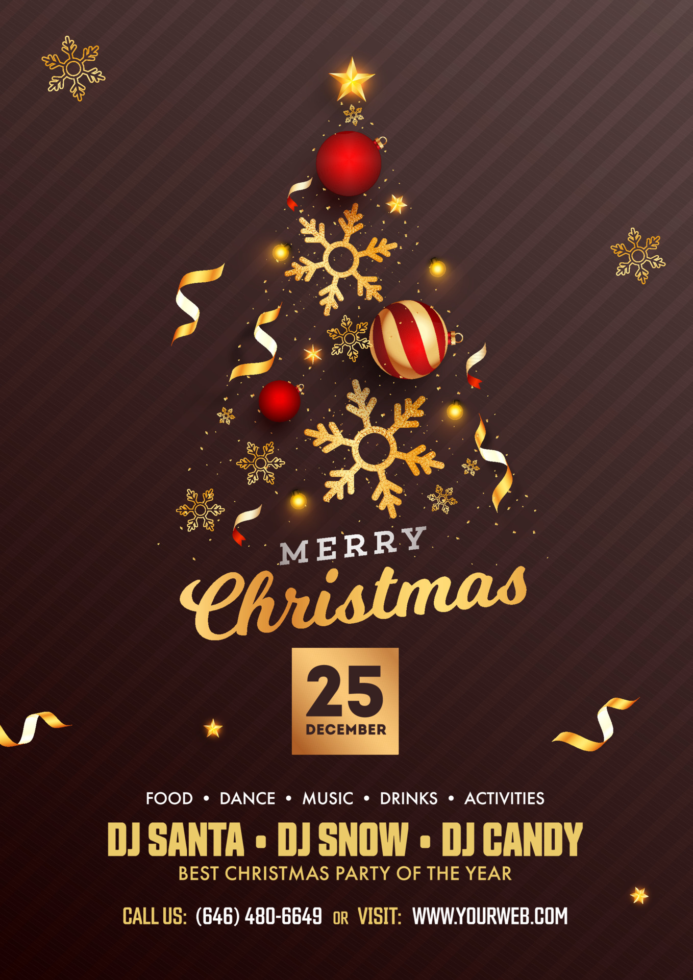 Merry Christmas Party Flyer Design with Creative Xmas Tree Made by