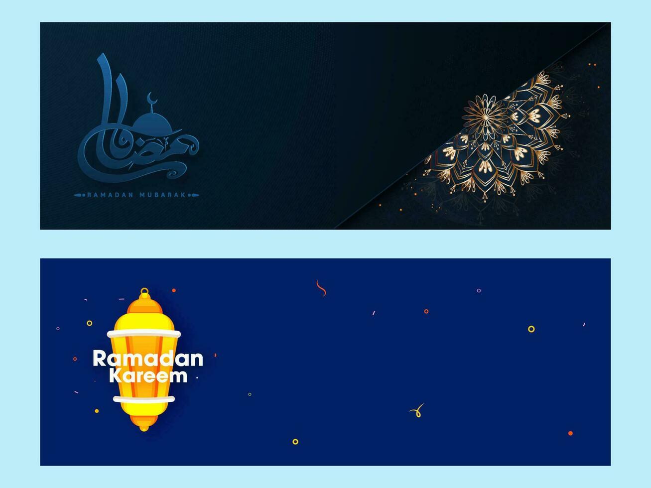 Ramadan Kareem or Ramadan Mubarak Header or Banner Set. vector
