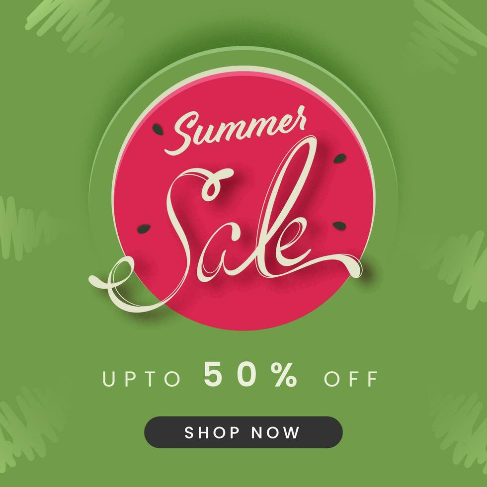 Summer Sale Poster Design In Green And Pink Color. vector