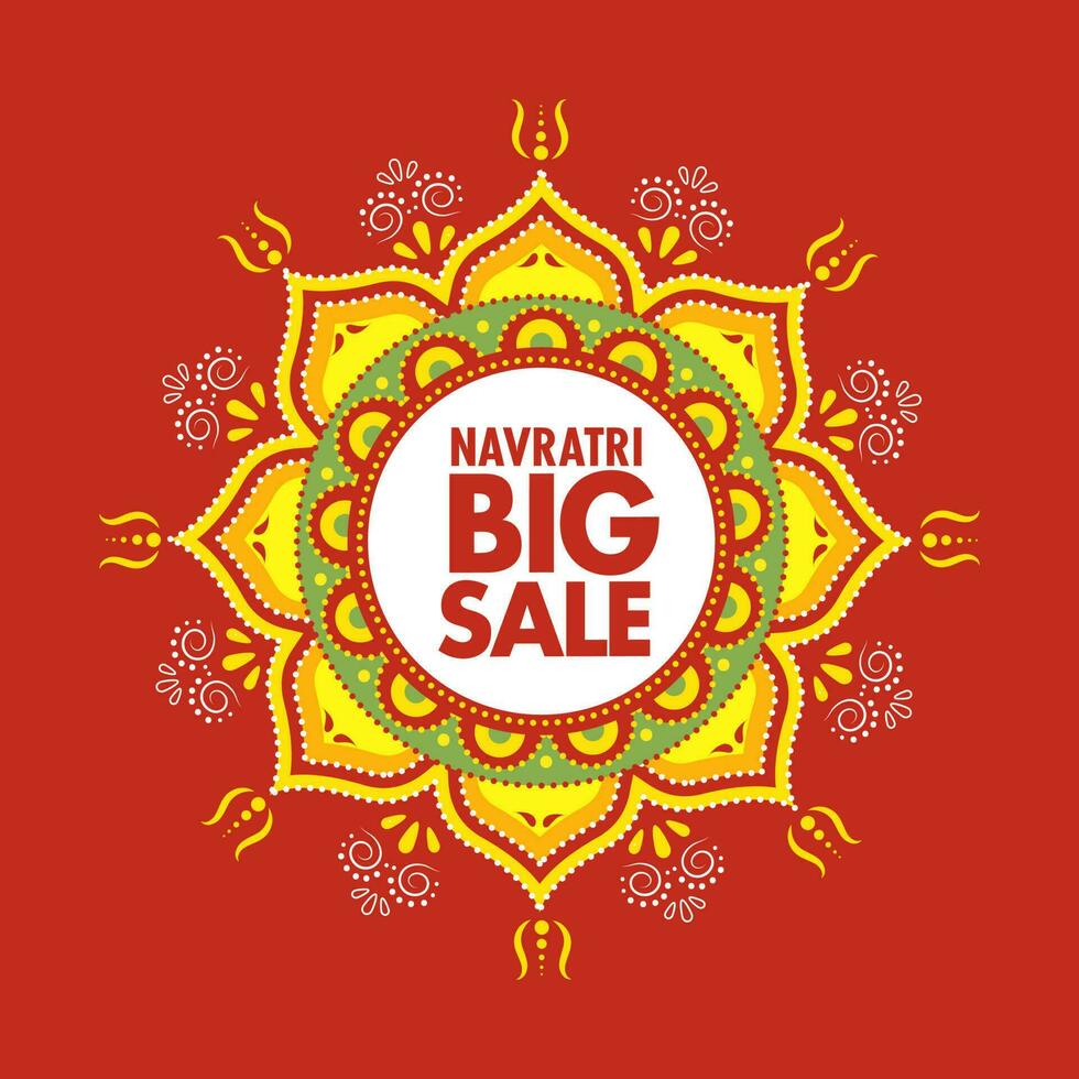 Navratri Big Sale Poster Design With Floral Rangoli On Red Background For Advertising. vector