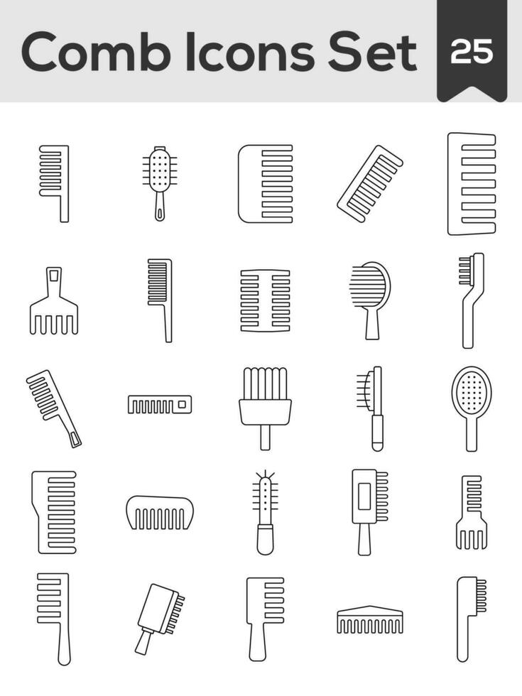 Isolated Hair Comb Icon Set in Thin Line Art. vector