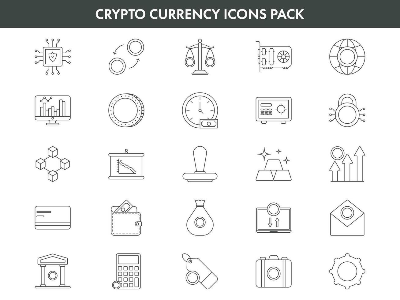 Stroke Style Crypto Currency Icons Set. vector
