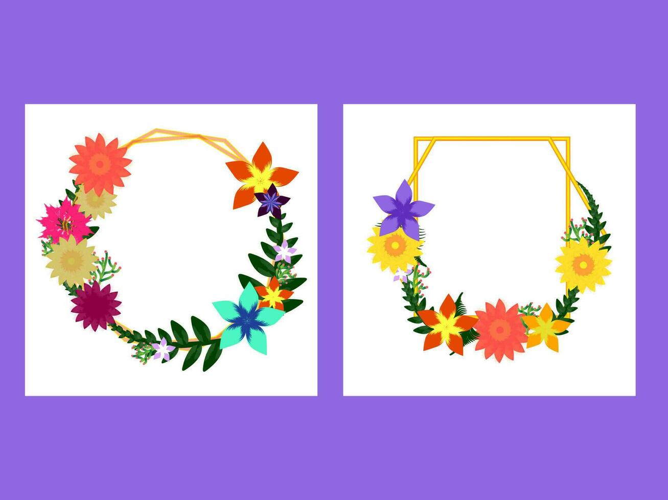 Empty Floral Frame Collection On White Background. vector