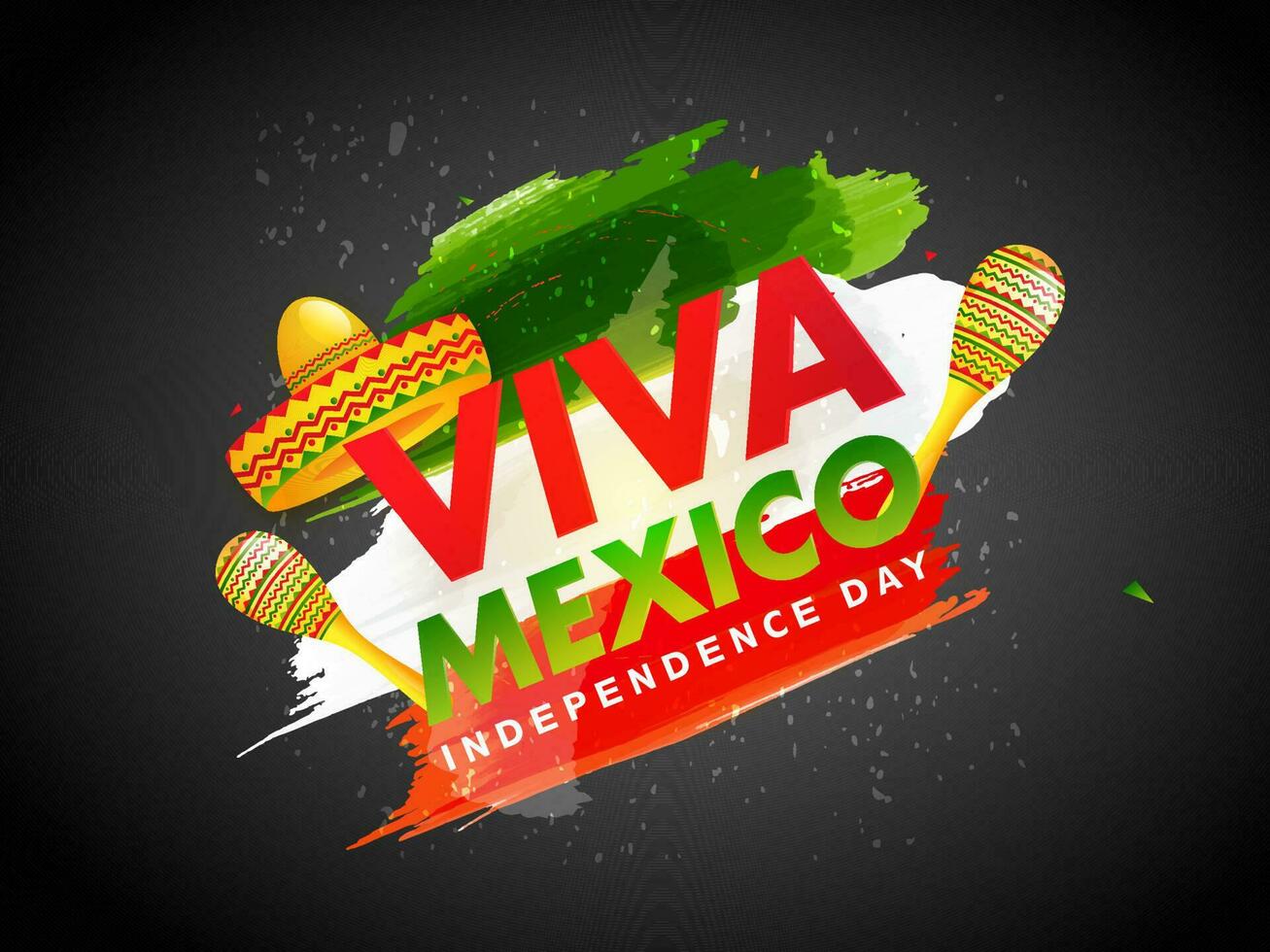 tipografía de Viva mexico independencia día con ilustración de sombrero sombrero, maracas en mexicano tri color cepillo carrera antecedentes. vector