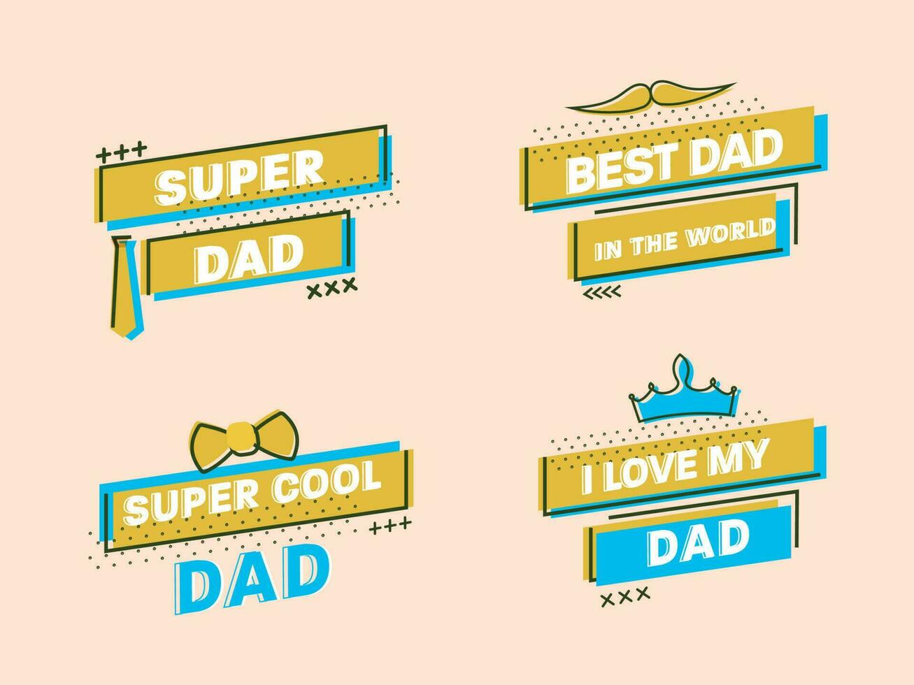 Happy Fathers Day Quotes As Super Dad, Best Dad In The World, Super Cool And I Love My Dad On Peach Background. vector