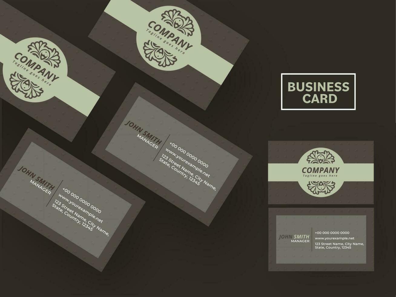 Vector Business Card Templates With Double-Sides Presentation On Brown Background.