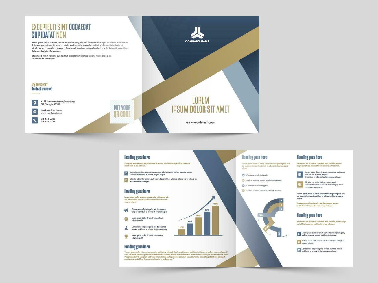 Business Cover Design or Brochure, Annual Report with Infographics in Front and Back View. vector