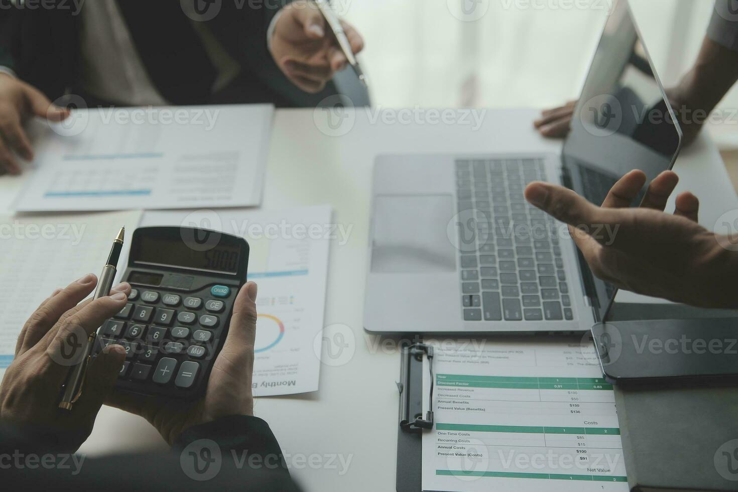 Team of business people working together in the meeting room office, teamwork background charts and graphs banner, double exposure successful teamwork,business planning concept. photo