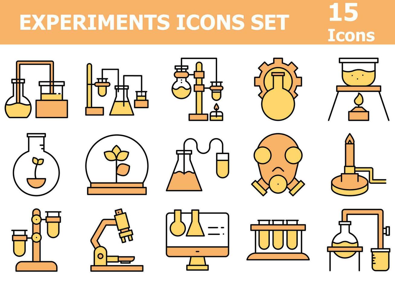 Orange And White Color Set of Experiment Icon In Flat Style. vector