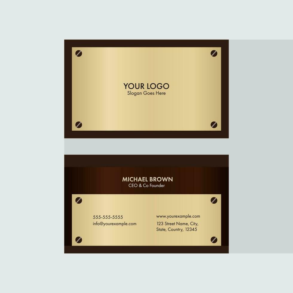 Golden And Brown Business Or Visiting Card In Double-Sides. vector
