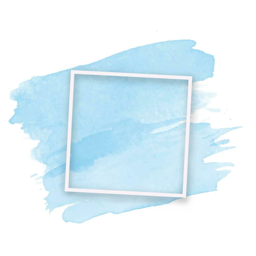 Blue Watercolor Brush Stroke Effect Background with White Square Frame. vector