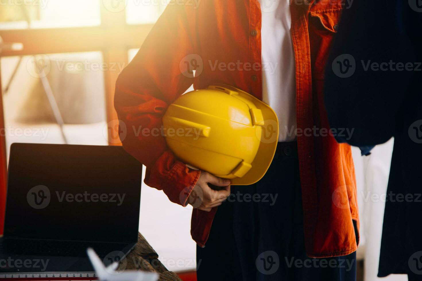 Professional Mechanical Engineer team Working on Personal Computer at Metal lathe industrial manufacturing factory. Engineer Operating lathe Machinery. Product quality Inspection photo