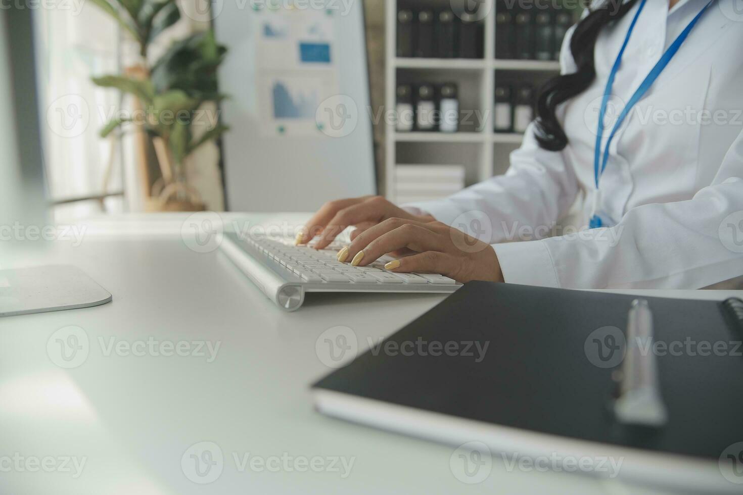Group of confident business people point to graphs and charts to analyze market data, balance sheet, account, net profit to plan new sales strategies to increase production capacity. photo