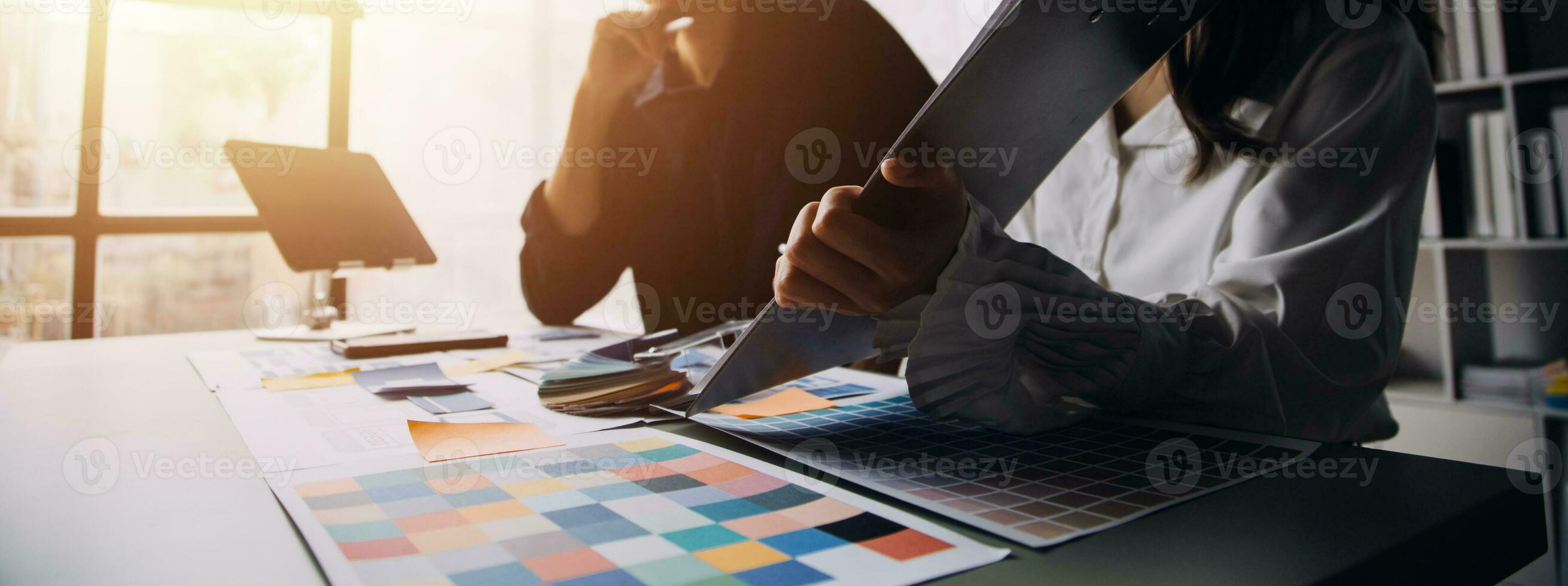 ux Graphic designer creative sketch planning application process development prototype wireframe for web mobile phone . User experience concept. photo