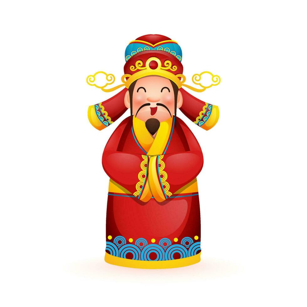 Chinese God of Wealth Standing on White Background. vector