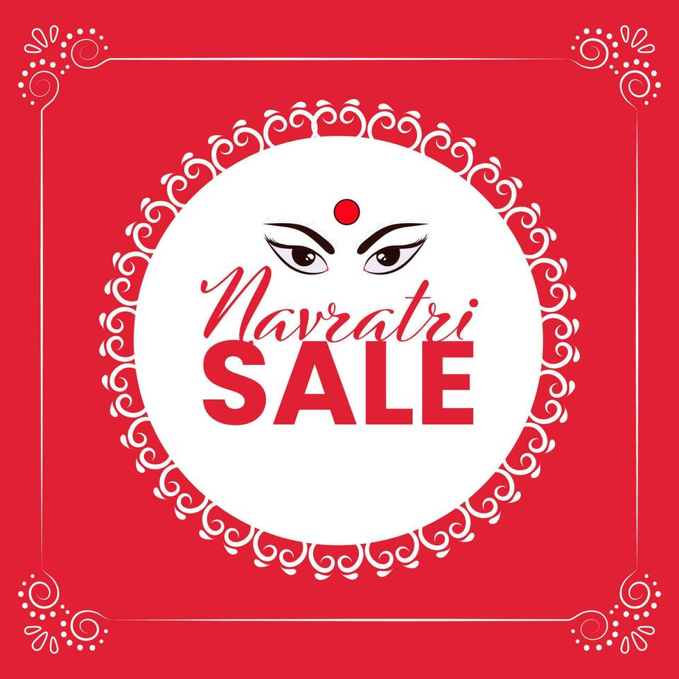 Navratri Sale Poster Design With Goddess Eyes On White And Red Background. vector