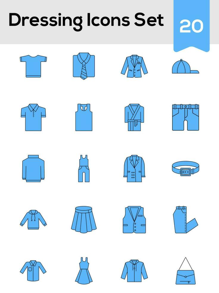 Vector Illustration Of Dressing Icon Set In Blue Color.