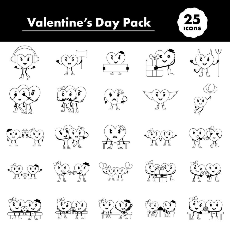 Stroke Style Valentine's Day Celebration Icons. vector