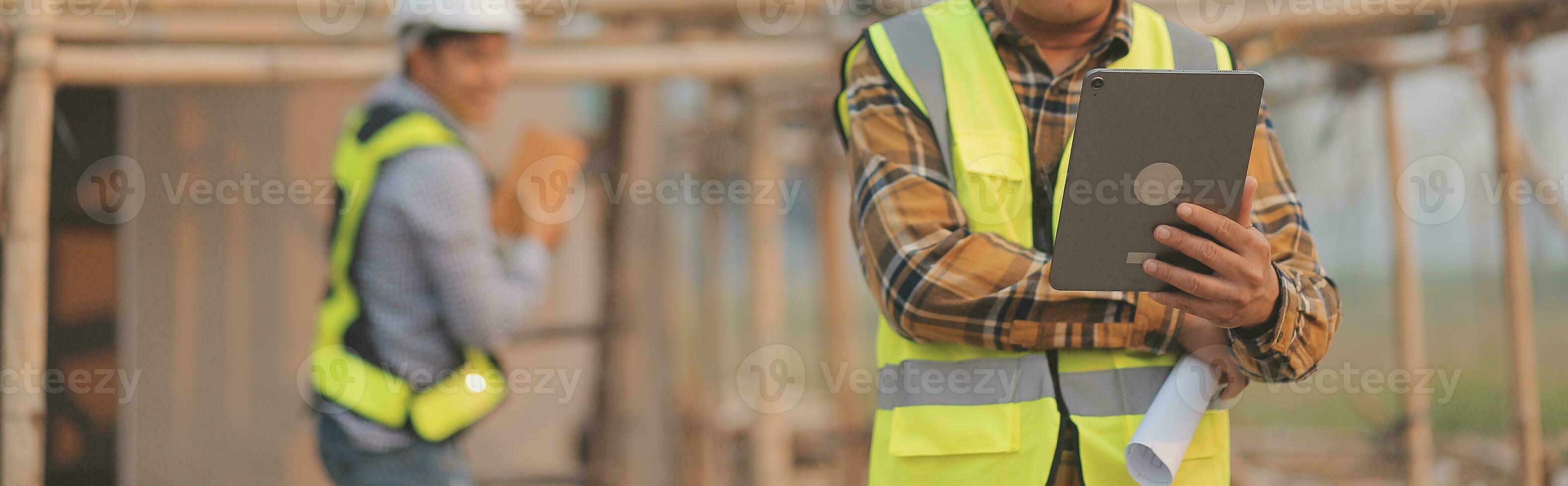 aerial view of construction worker in construction site photo