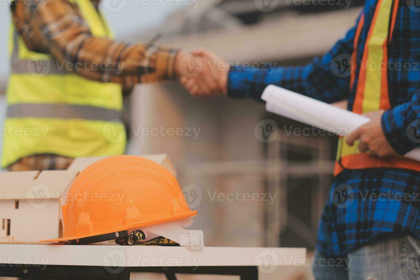 aerial view of construction worker in construction site photo