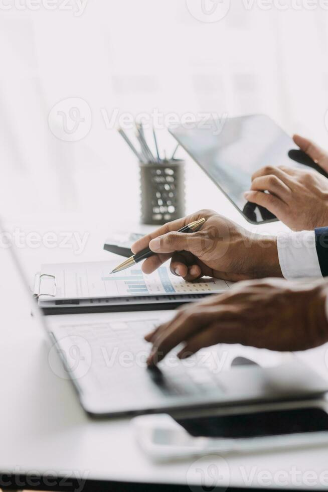 Document Businessman working modern computer Document Management System , Virtual online documentation database and process automation to efficiently manage files, photo