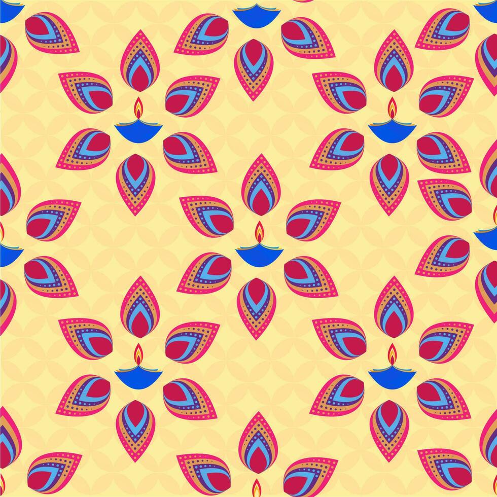 Seamless Lit Oil Lamp Floral Pattern Background. vector