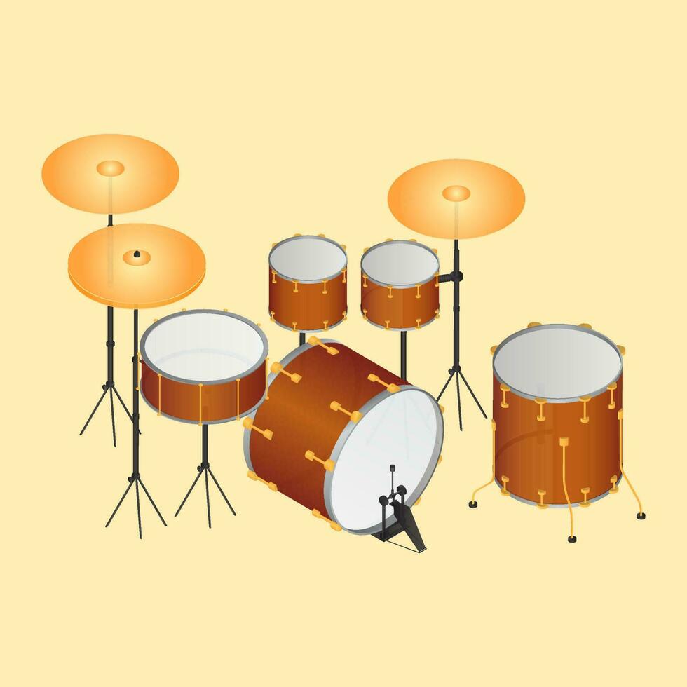 Music Drum set on yellow background. vector