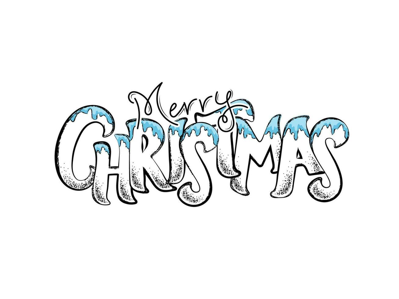 Doodle Style Calligraphy Text Merry Christmas with Blue Dripping Effect on White Background. vector