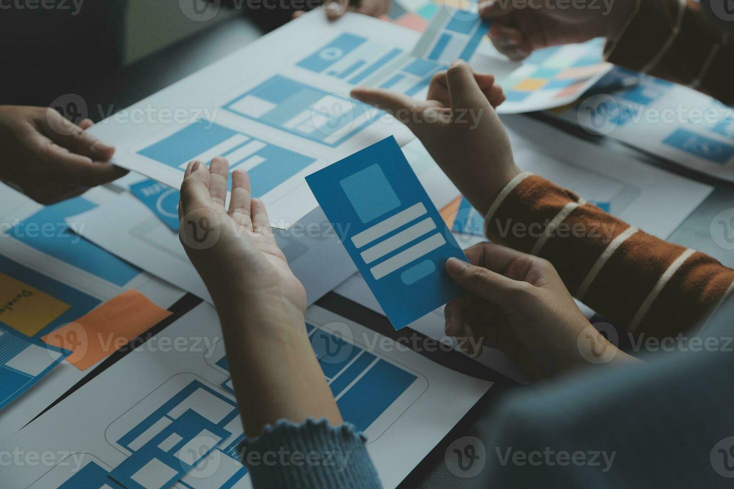 ux Graphic designer creative sketch planning application process development prototype wireframe for web mobile phone . User experience concept. photo