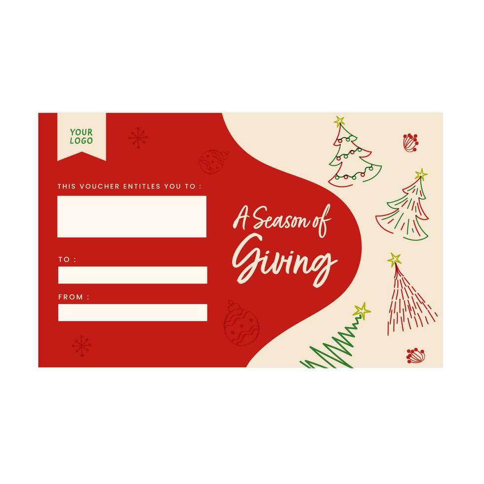 Seasonal Gift Voucher Template Design With Linear Xmas Tree In Various Type. vector