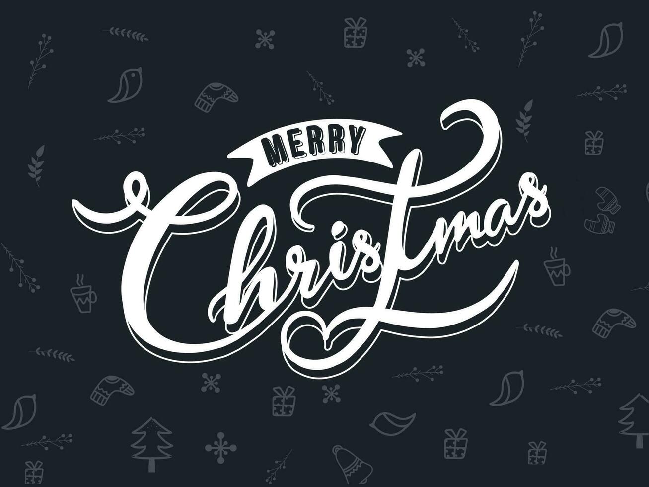 Merry Christmas Font on Black Xmas Festival Elements Background. vector