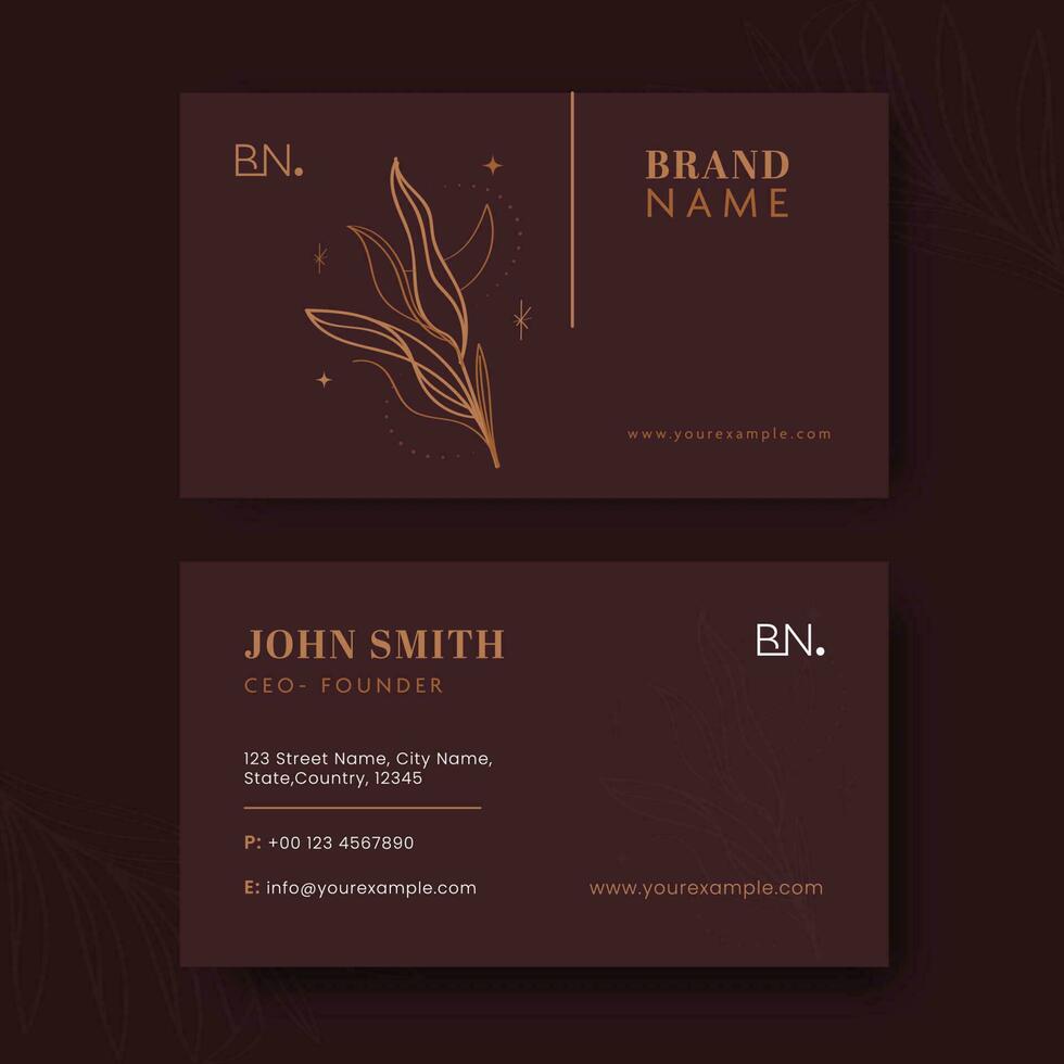 Professional Business Cards With Leaves In Front And Back View. vector