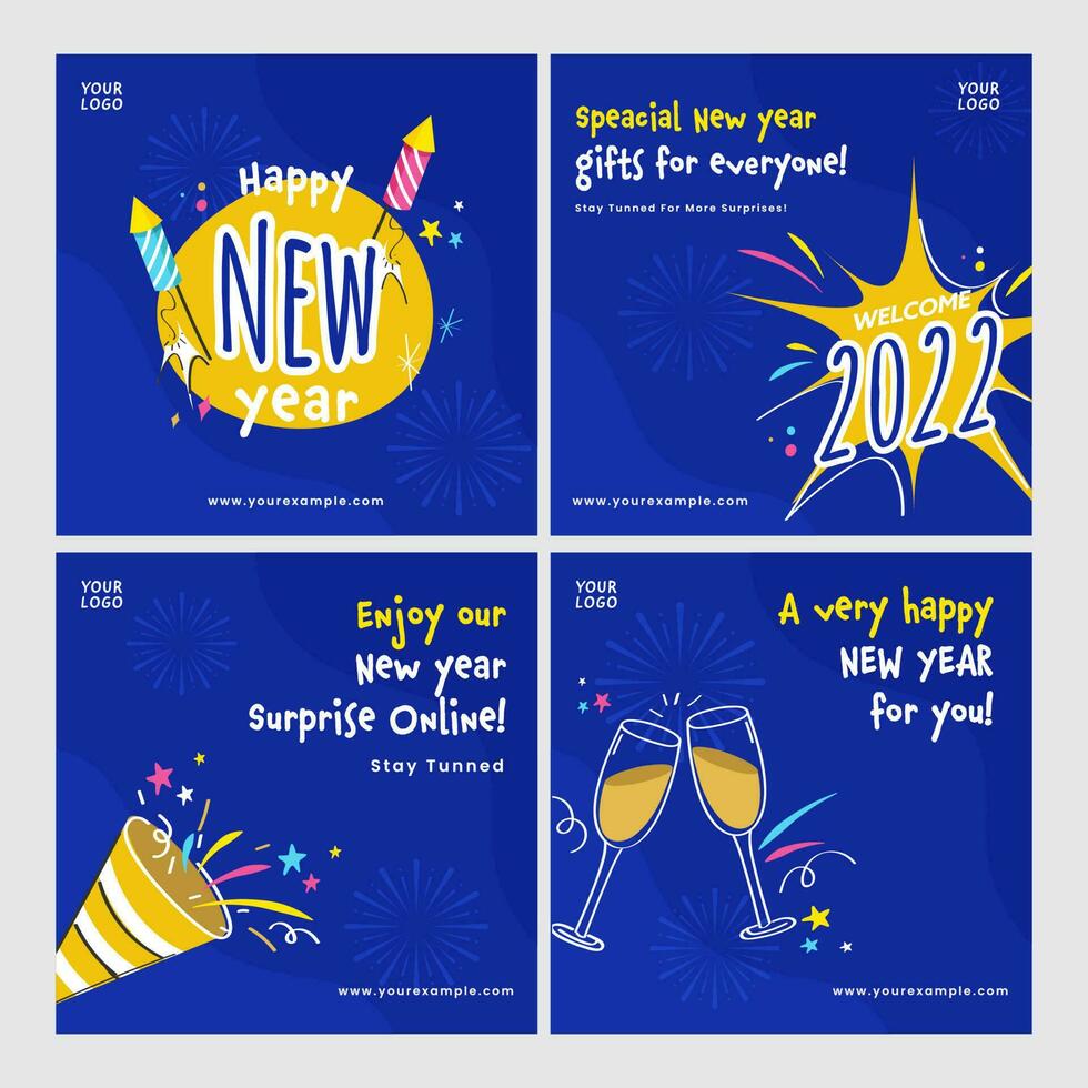 2022 New Year Social Media Posts Or Template Set For Advertising. vector