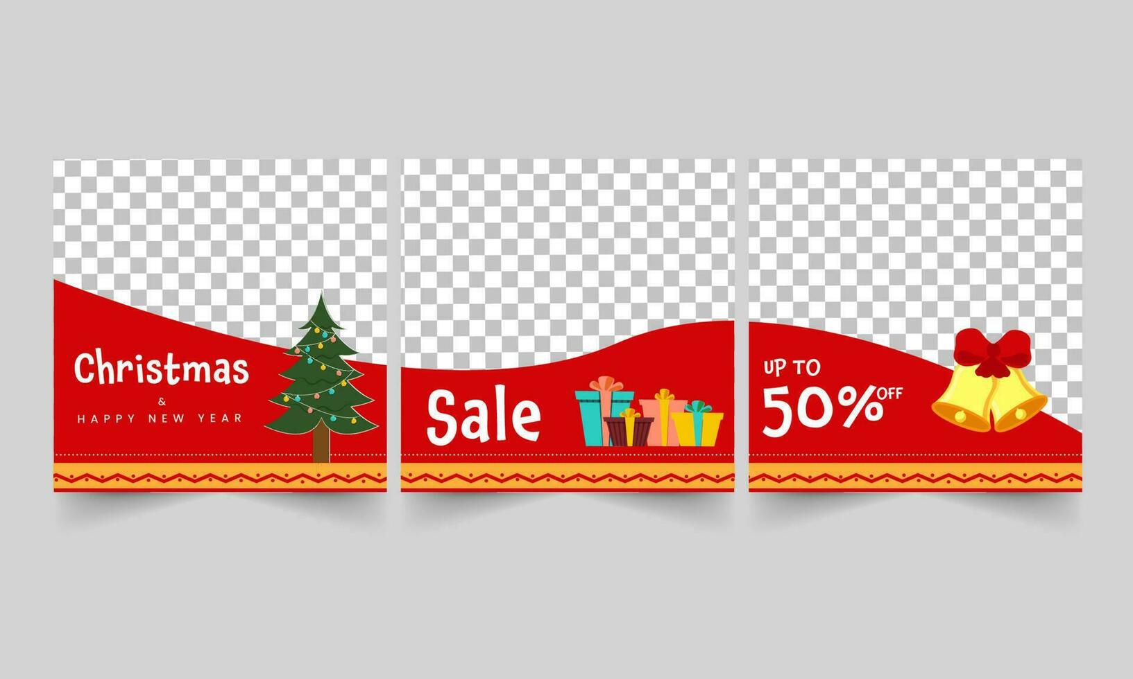 Christmas And New Year Sale Post Or Template Set In Red And Png Background. vector